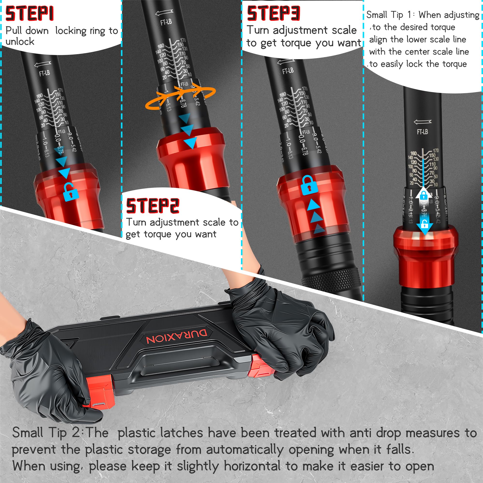 DURAXION torque wrench adjustable locking ring for easy preset torque.