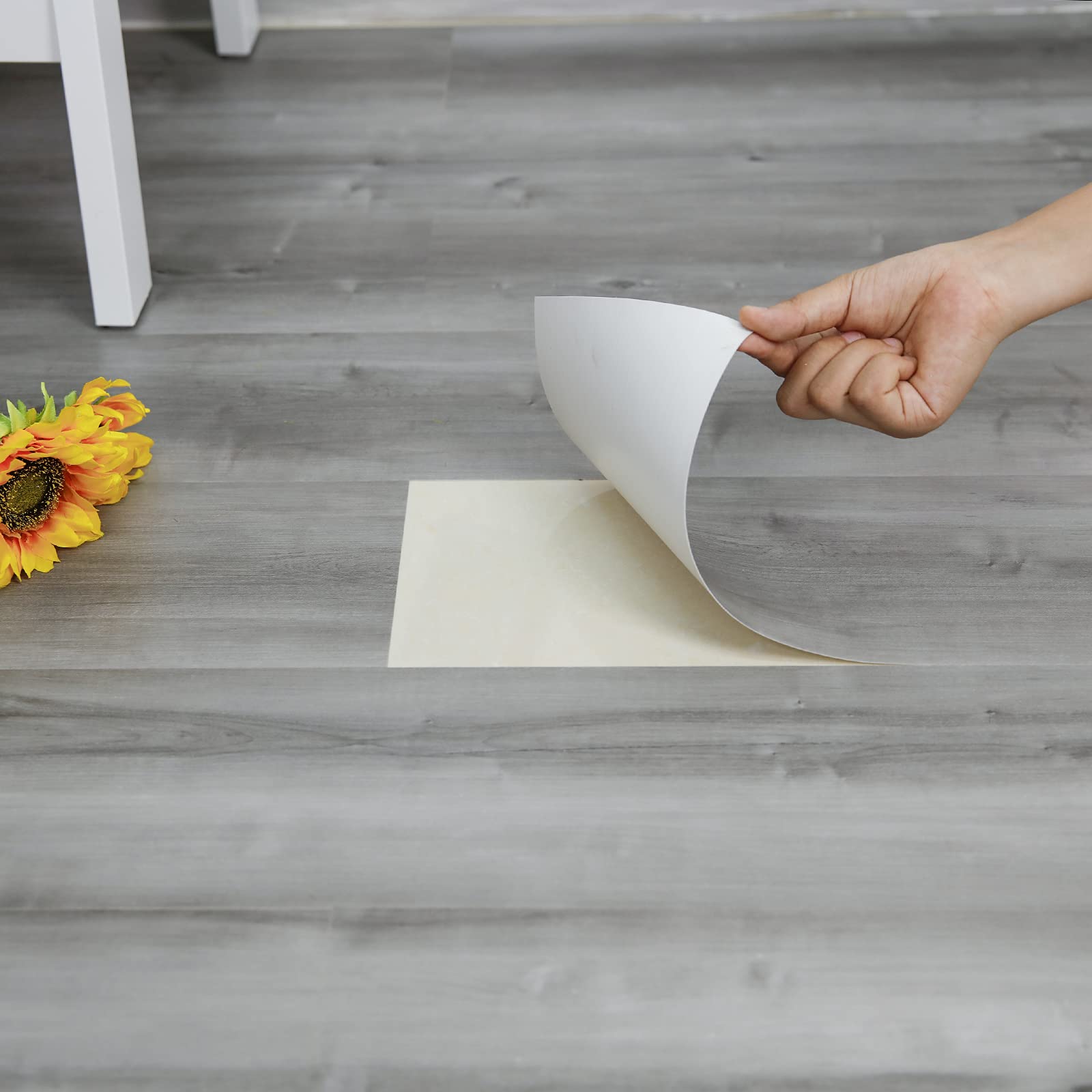 Dureidos natural grey wood grain floor tile close-up for quick home refresh