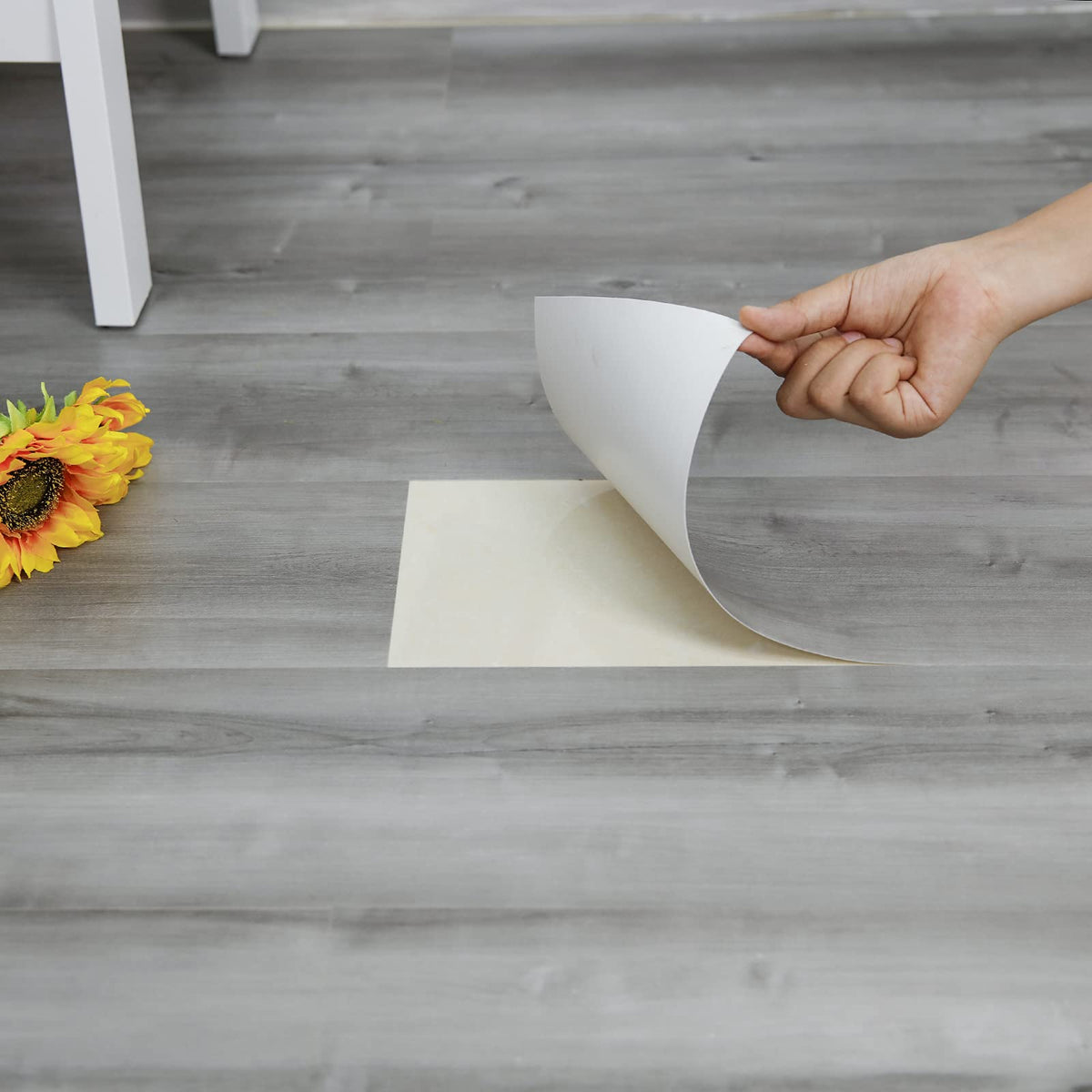 Dureidos natural grey wood grain floor tile close-up for quick home refresh