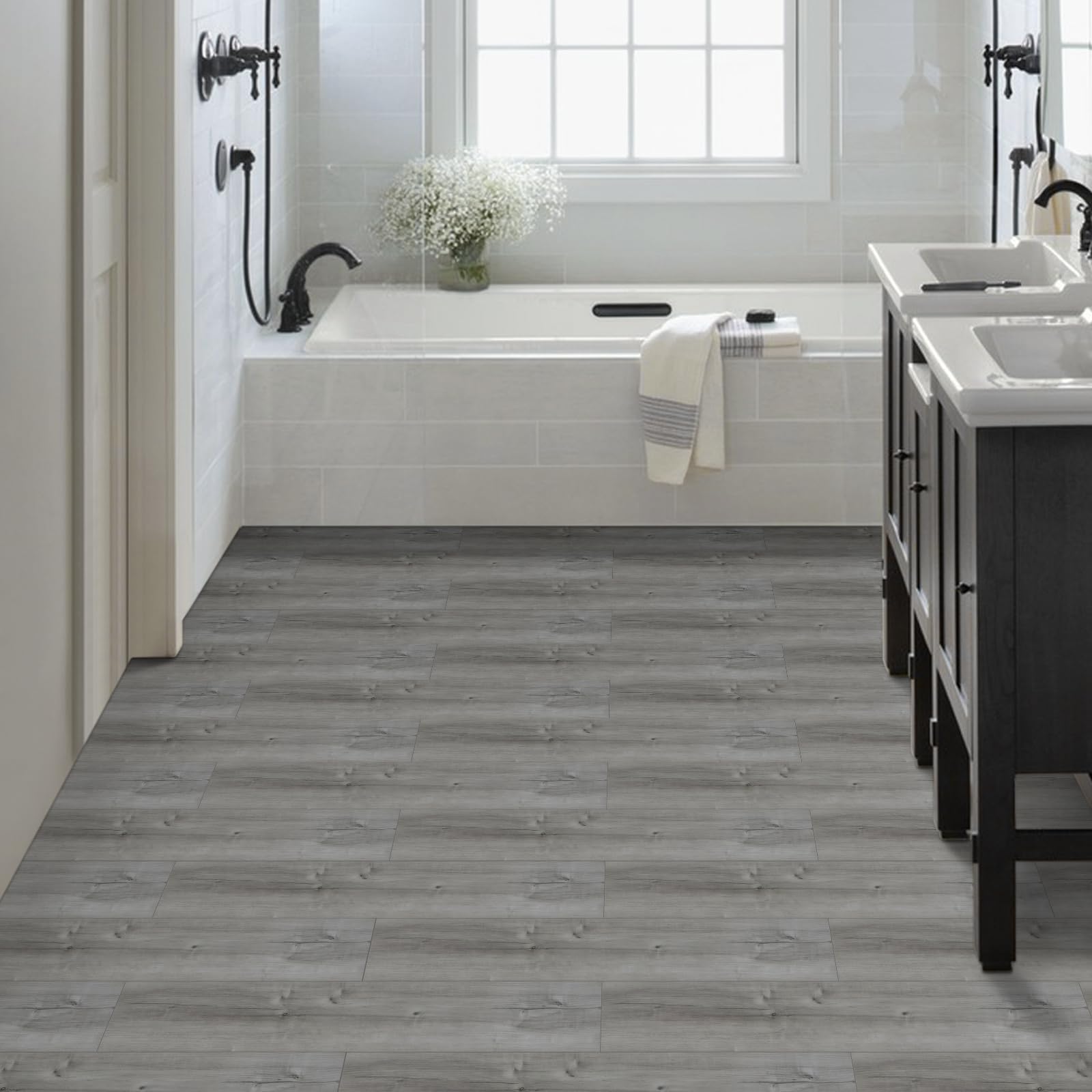 Dureidos waterproof vinyl floor tile demonstrates durable, water-resistant surface