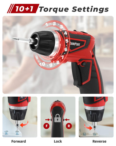DuroFort cordless screwdriver showing battery indicator for planning tasks