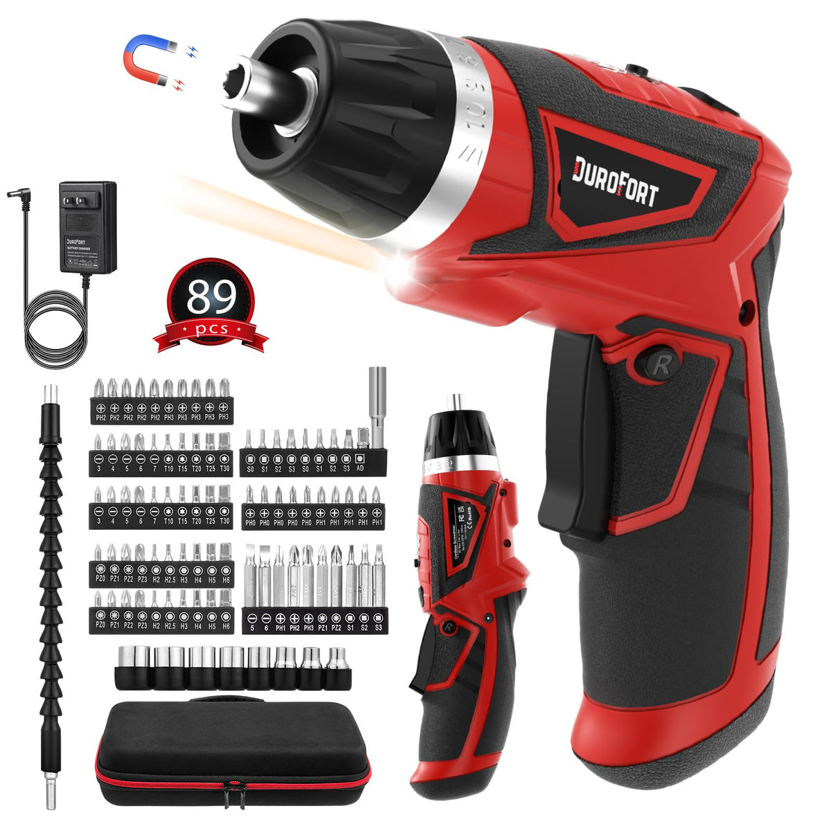 DuroFort cordless screwdriver with LED light for precise dark-area work
