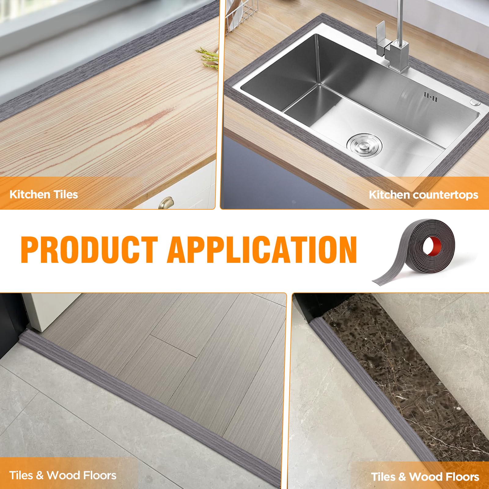 Durteljana multi-surface floor transition strip bridging tile and laminate.