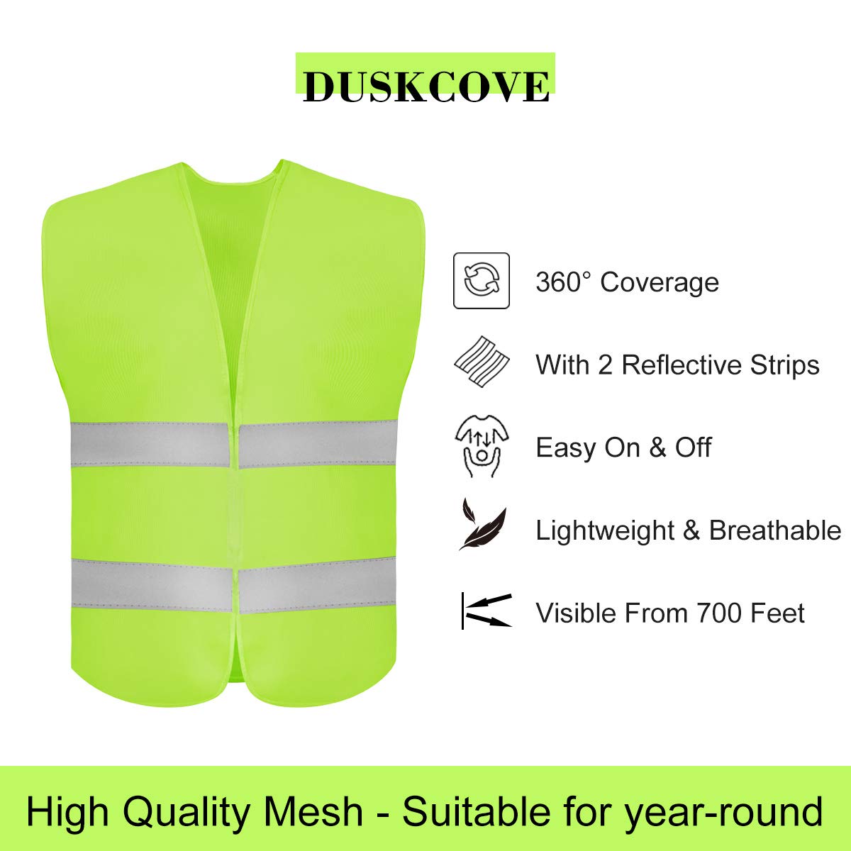 DUSKCOVE high-visibility vest back view enhances 360-degree visibility for nighttime activities