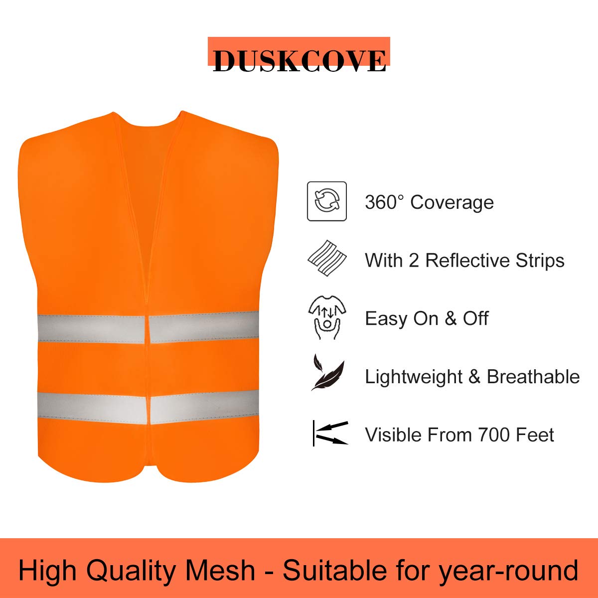 DUSKCOVE neon orange back view showing full 360° reflectivity