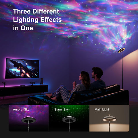 DUSKTEC floor lamp with aurora and star light for soothing bedtime glow.