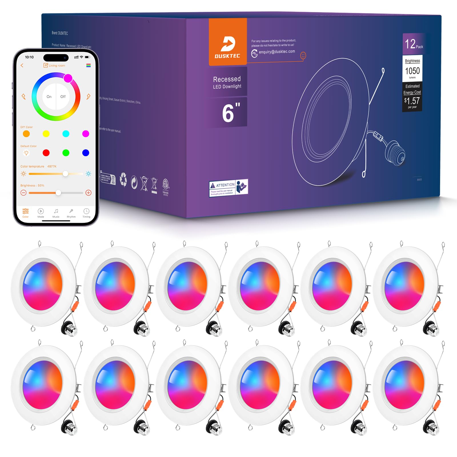 DUSKTEC smart 6in recessed light dimming for cozy ambience