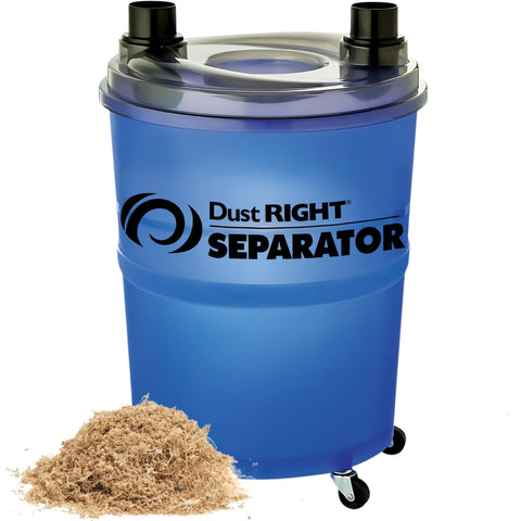 Dust Right dust separator with 36in hose enhances suction and debris separation.