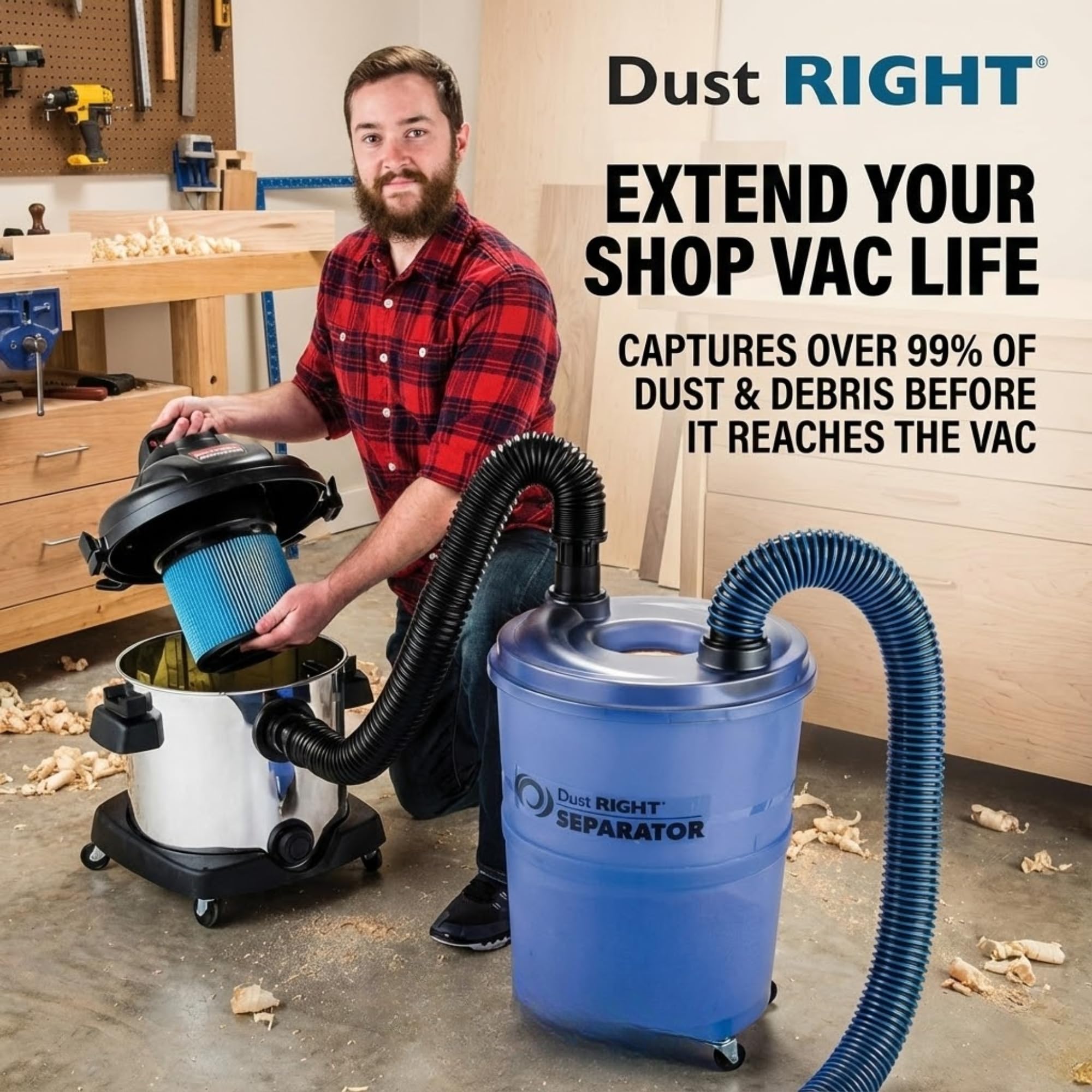 Dust Right durable bucket design supports quick emptying and simple maintenance.