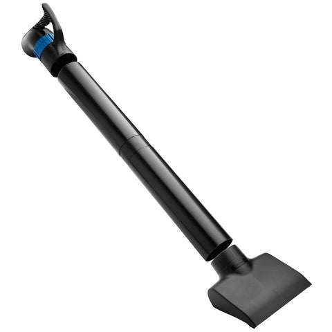 Dust Right floor sweep on wheels supporting comfortable cleaning posture.