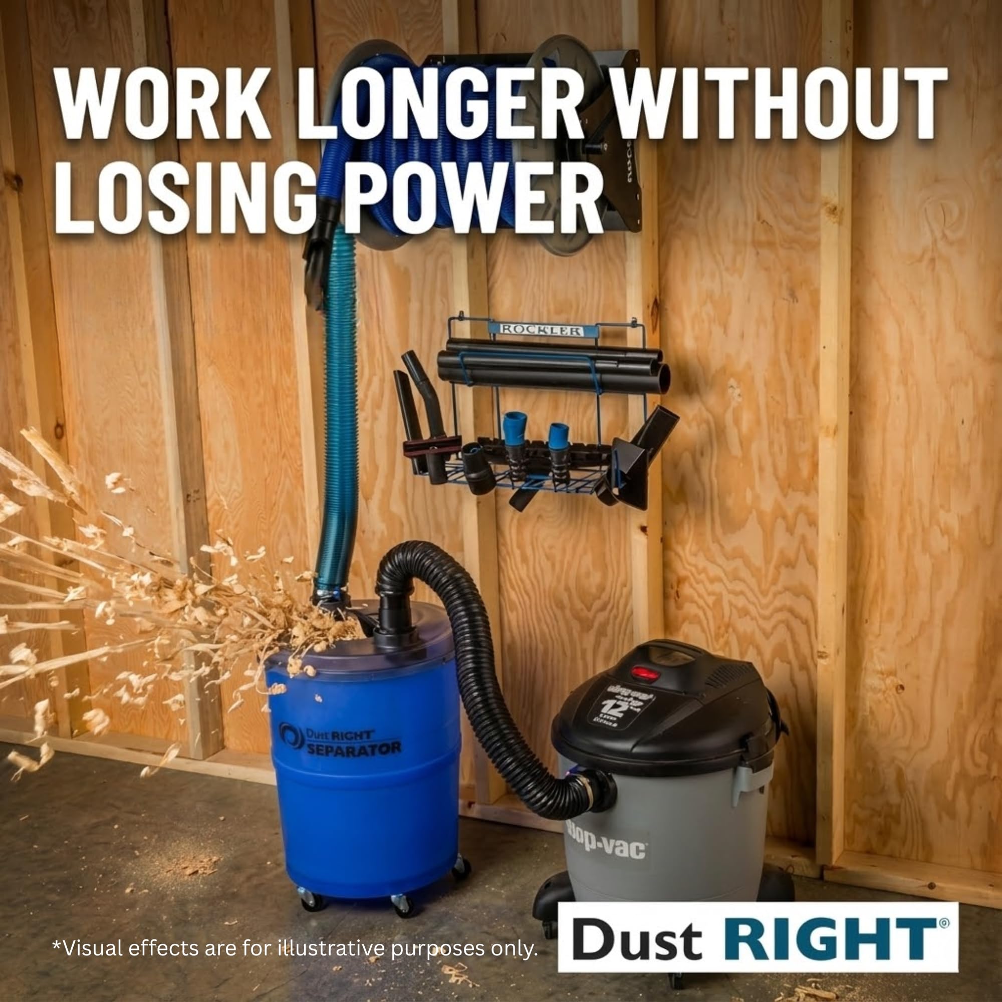 Dust Right hose connections stay secure with inside ports during operation.