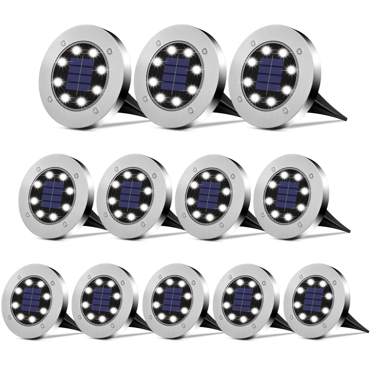 DUUDO solar lights outdoor 12-pack ready for mounting along pathways to boost curb appeal.