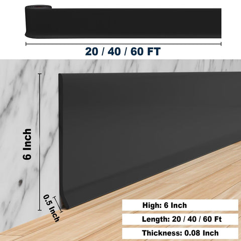 Duzzy vinyl black baseboard trim offers a durable 40ft finish