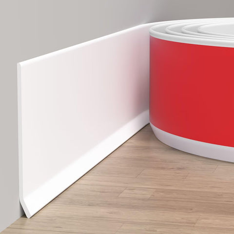 Duzzy flexible baseboard wall application shows a seamless edge upgrade and wall protection