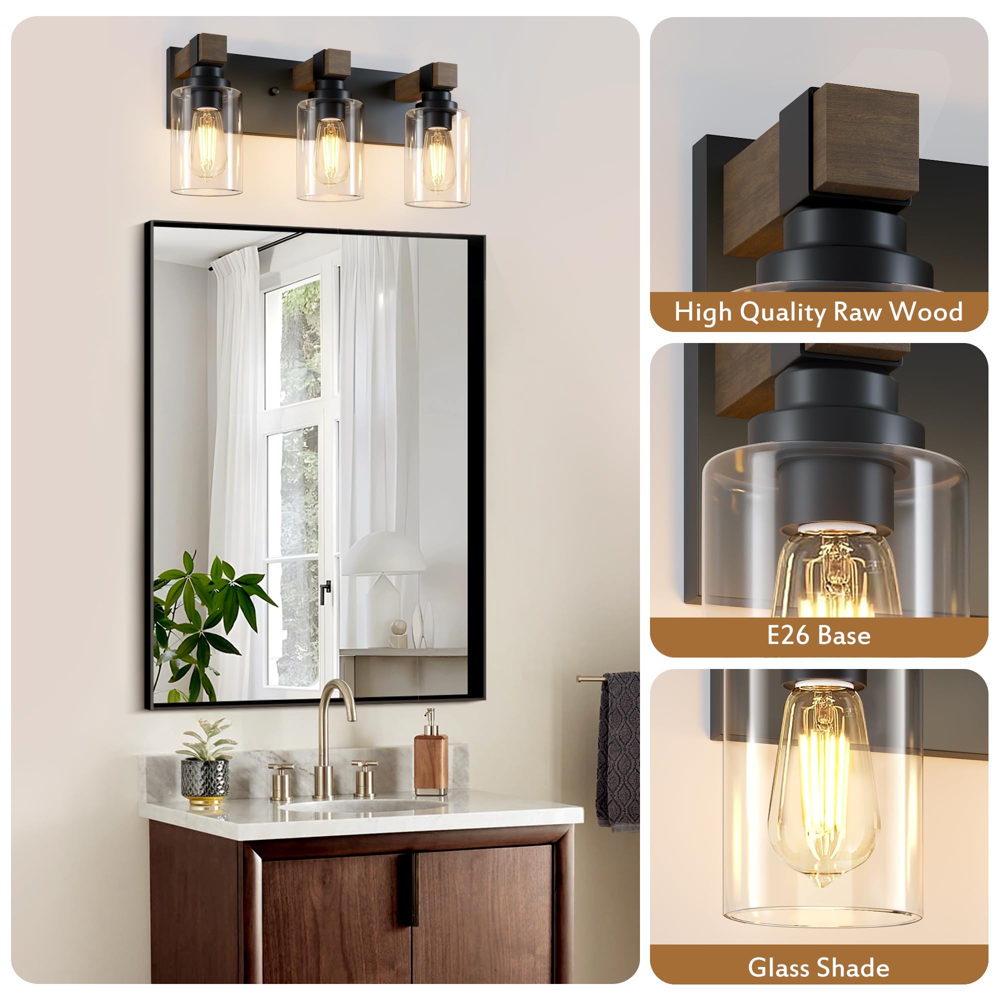 DvmTeom glass shade vanity light provides even illumination for makeup tasks.
