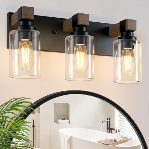 DvmTeom rustic finish pairs with wood accents for cohesive bathroom style.