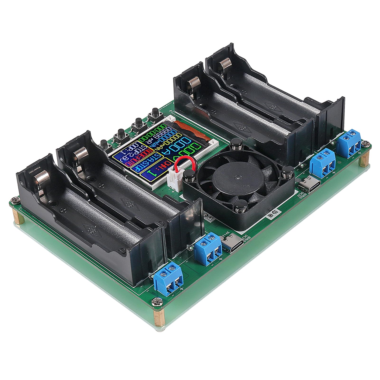DWEII 18650 tester with LCD display showing real-time capacity and voltage.