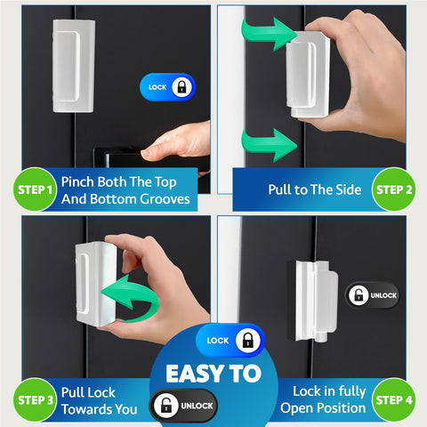 Dwell+Good child-proof door lock with spring-loaded mechanism in use