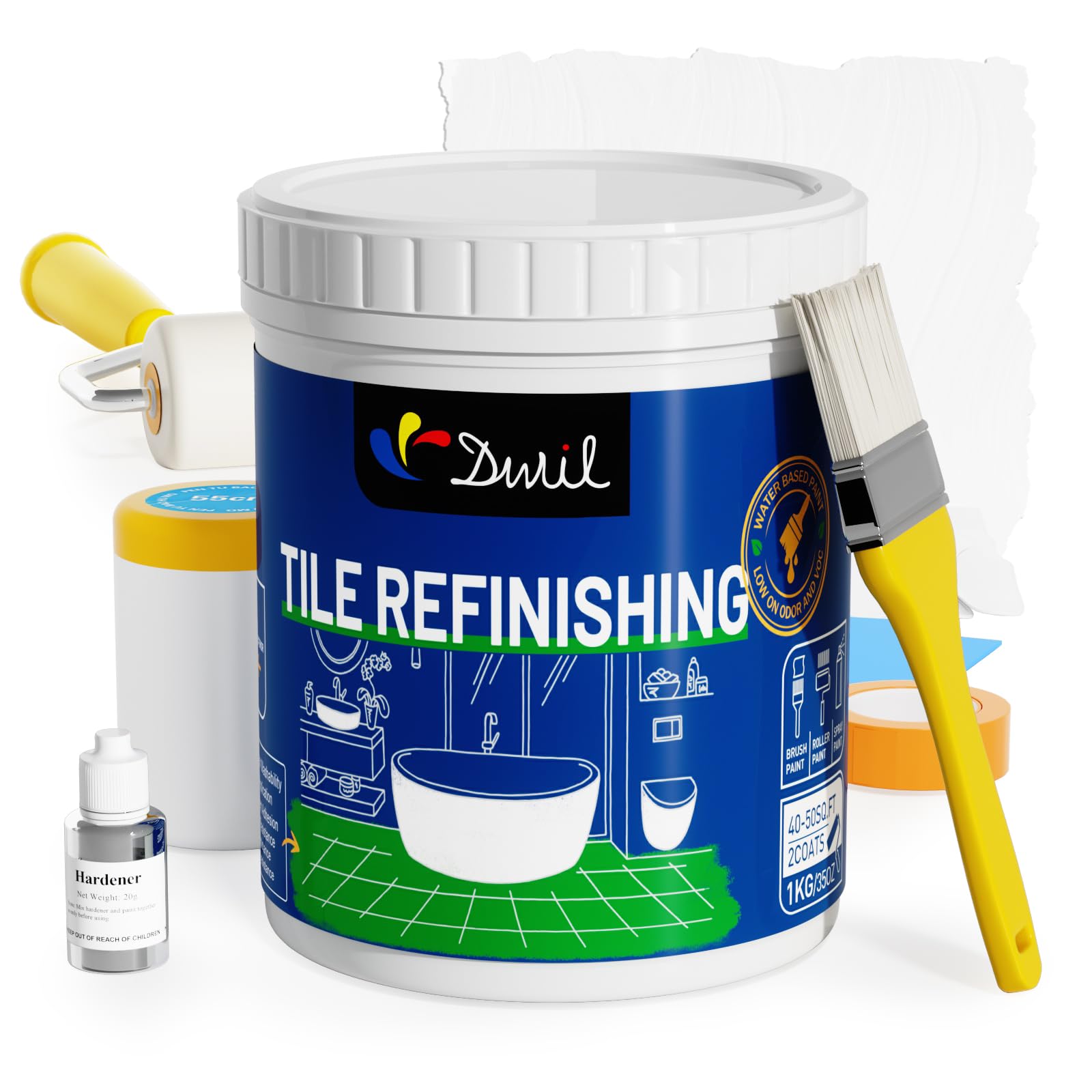 DWIL tub paint kit tools shown for a complete DIY refinishing setup.