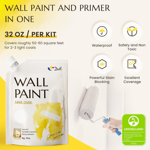DWIL white paint being rolled onto a wall for smooth coverage
