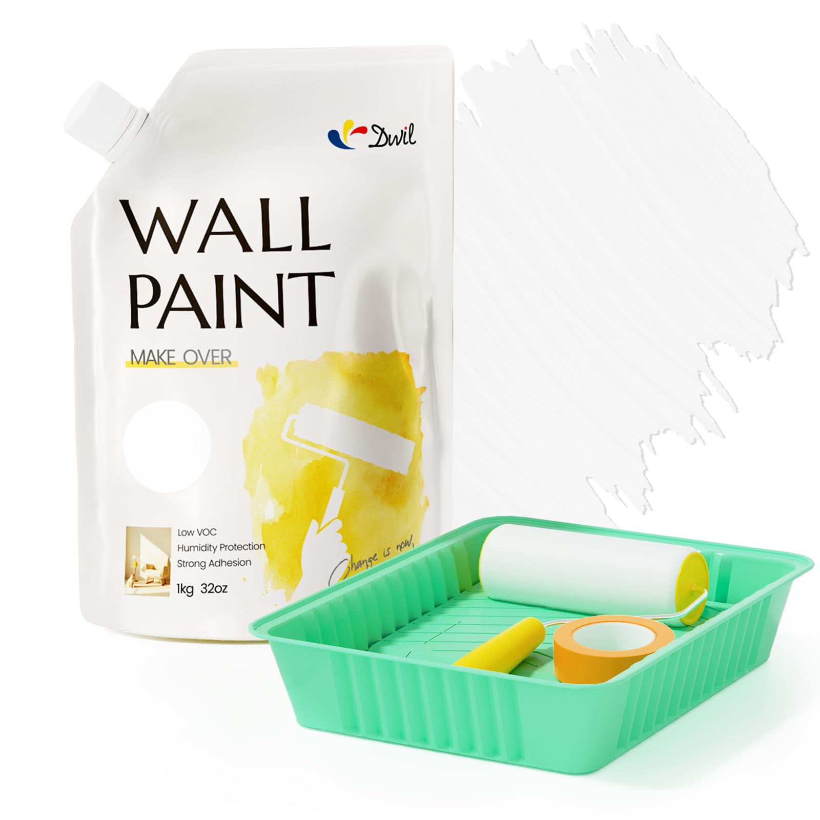 DWIL white wall paint with roller kit packaging for quick home updates