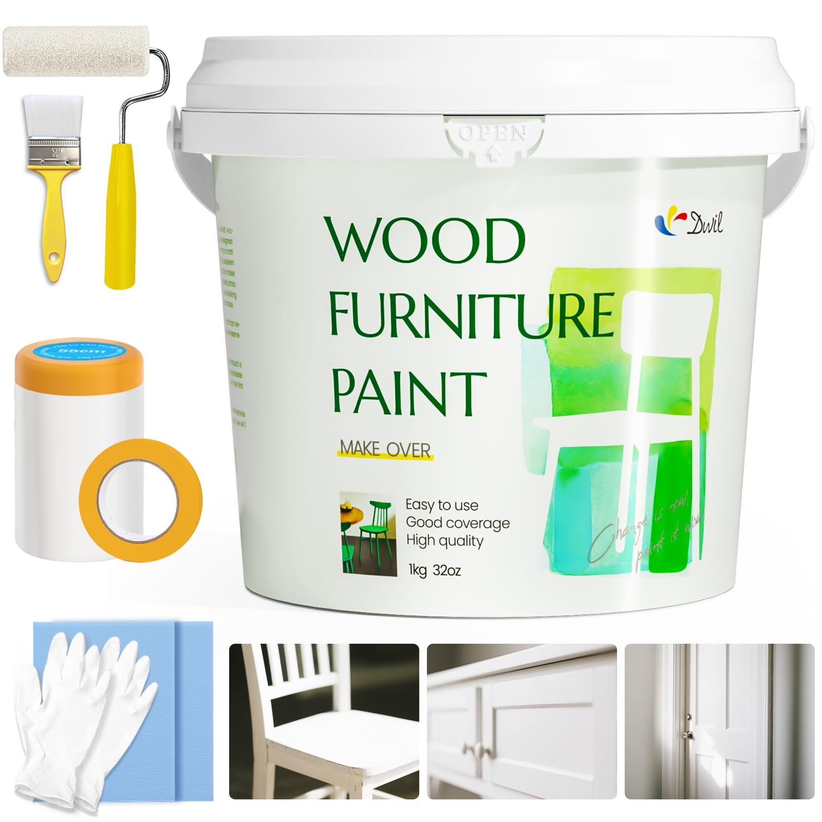 DWIL White Wood Paint 32oz bottle for quick, odorless refinishing