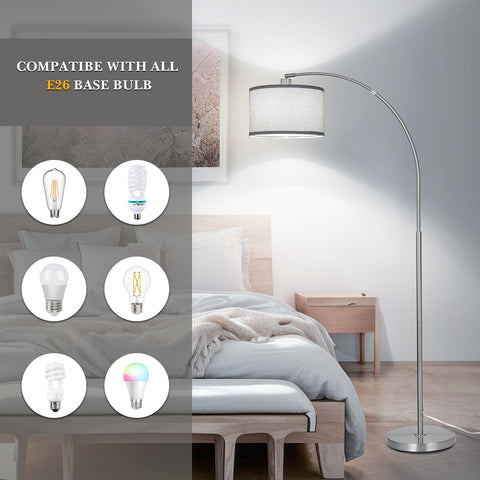 DWTB Silver Arc Floor Lamp foot pedal switch keeps hands free.