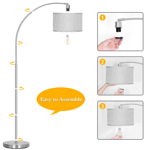 DWTB Silver Arc Floor Lamp includes 8W LED bulb for instant ambient glow.