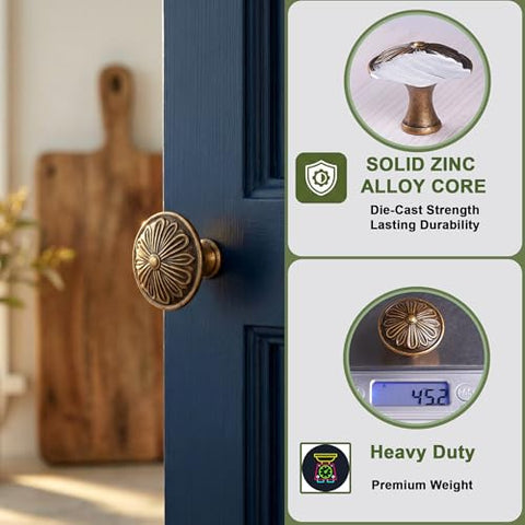 DWYL & LWYD antique brass knob on a drawer for a classic look