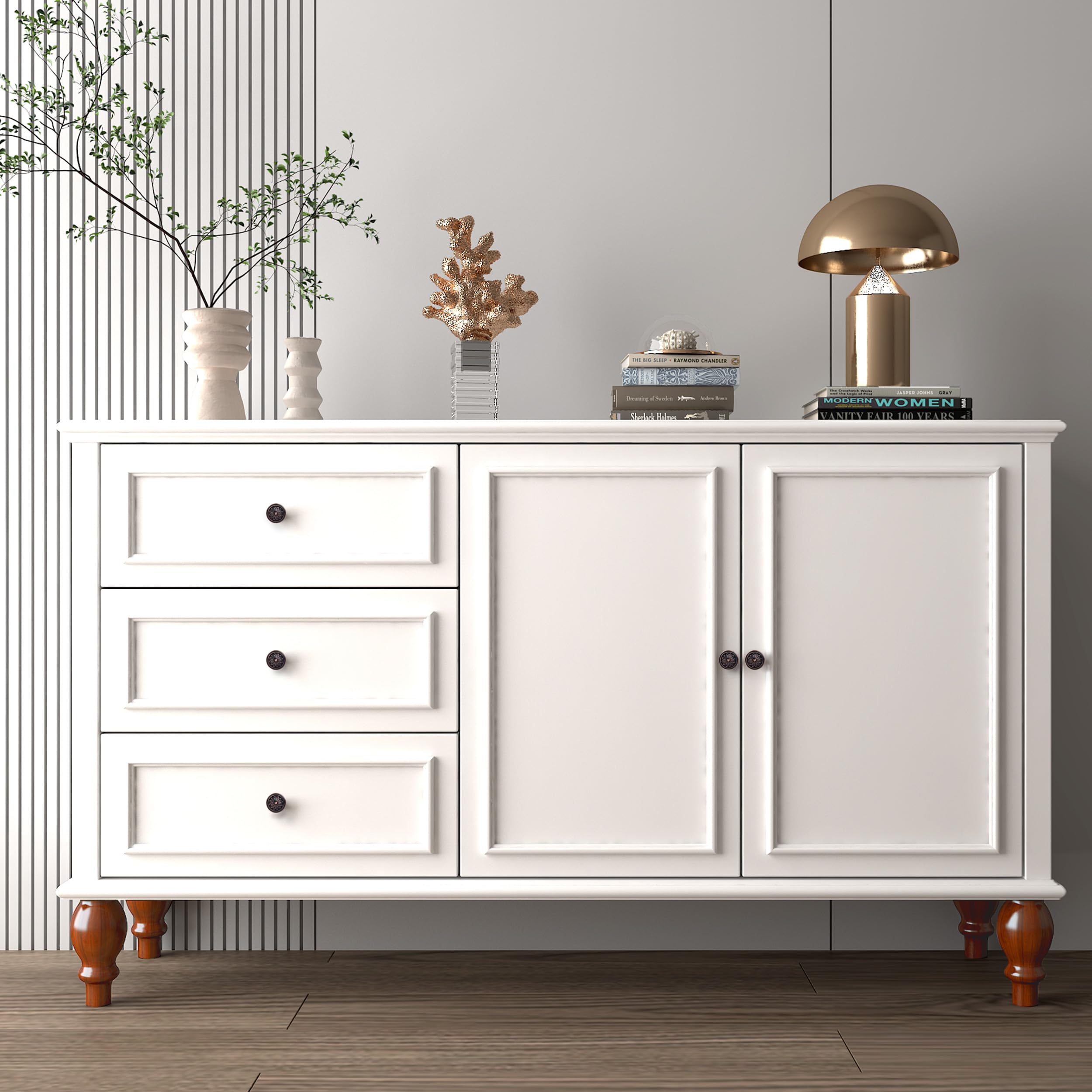 Close-up shows delicate floral pattern and smooth bronze finish
