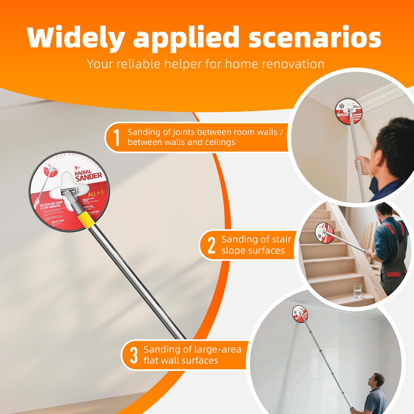 Dwysxia swivel-head enables precise sanding in any direction.