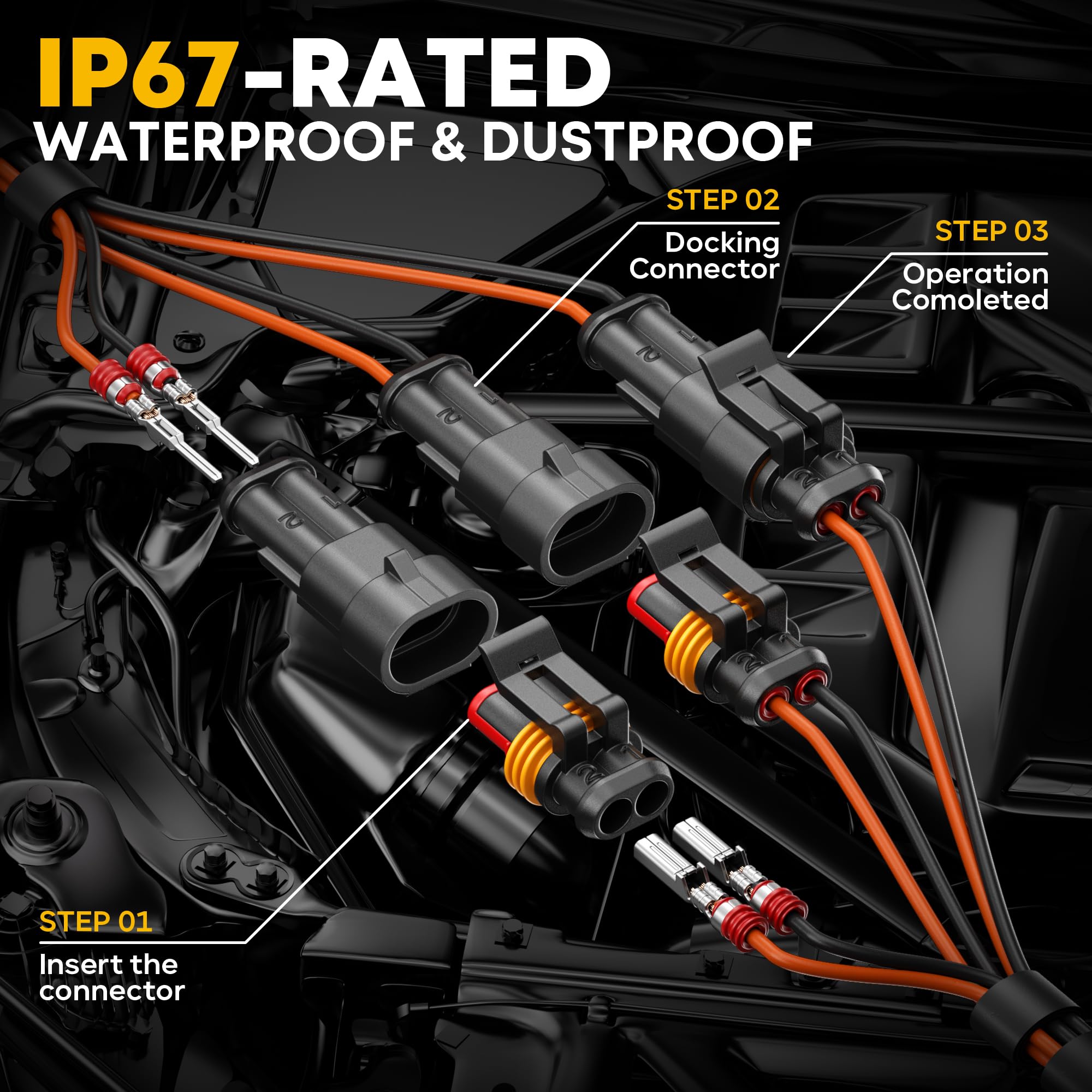 DXCRIMP 1/2/3/4-pin connectors in use for weatherproof automotive systems