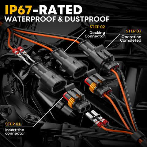 DXCRIMP 1/2/3/4-pin connectors in use for weatherproof automotive systems