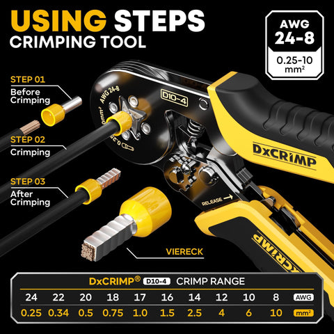 DxCRIMP handles 24-8 AWG wires for automotive and home use.