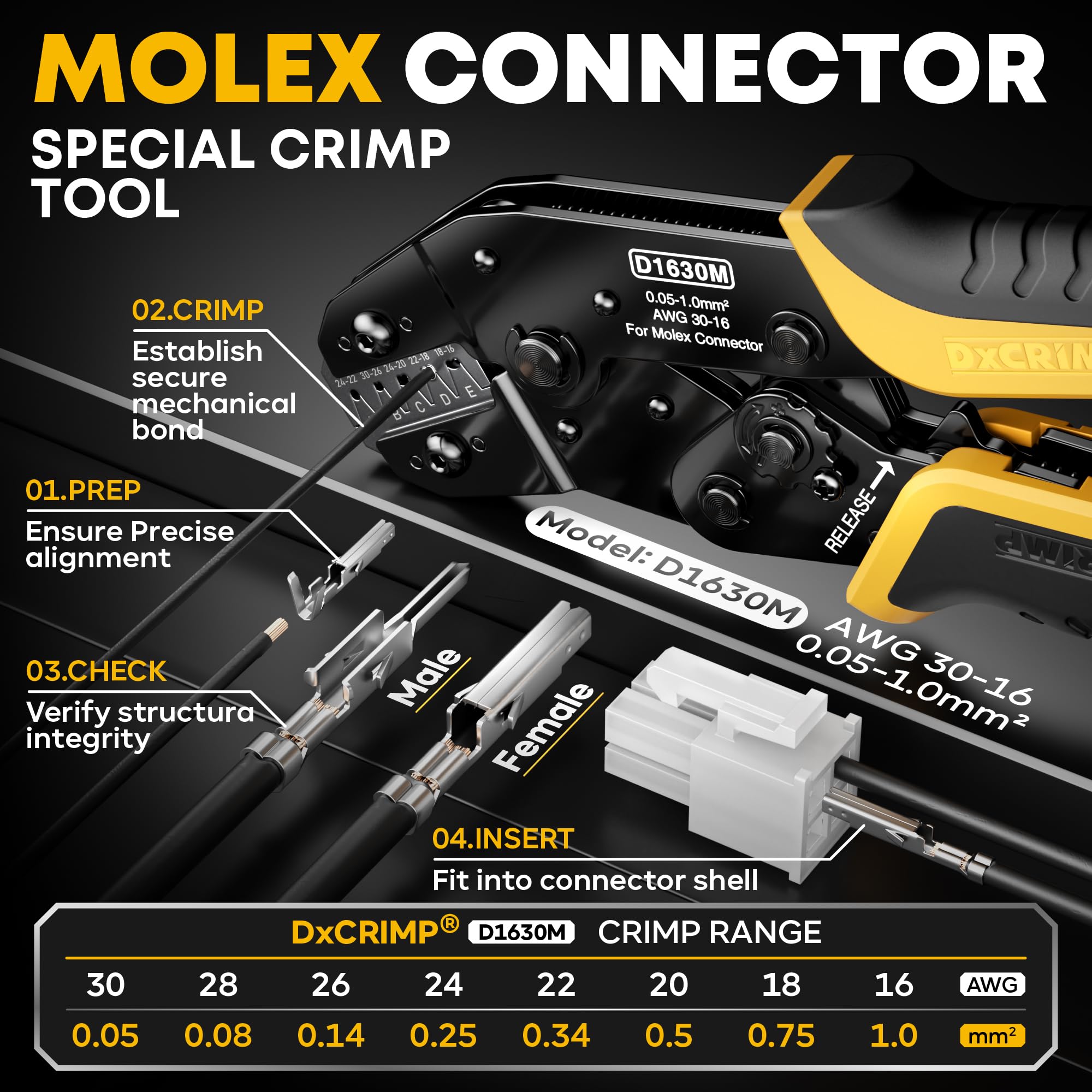 DXCRIMP mini-fit jr kit shows 22-connector sizes for electronics builds.