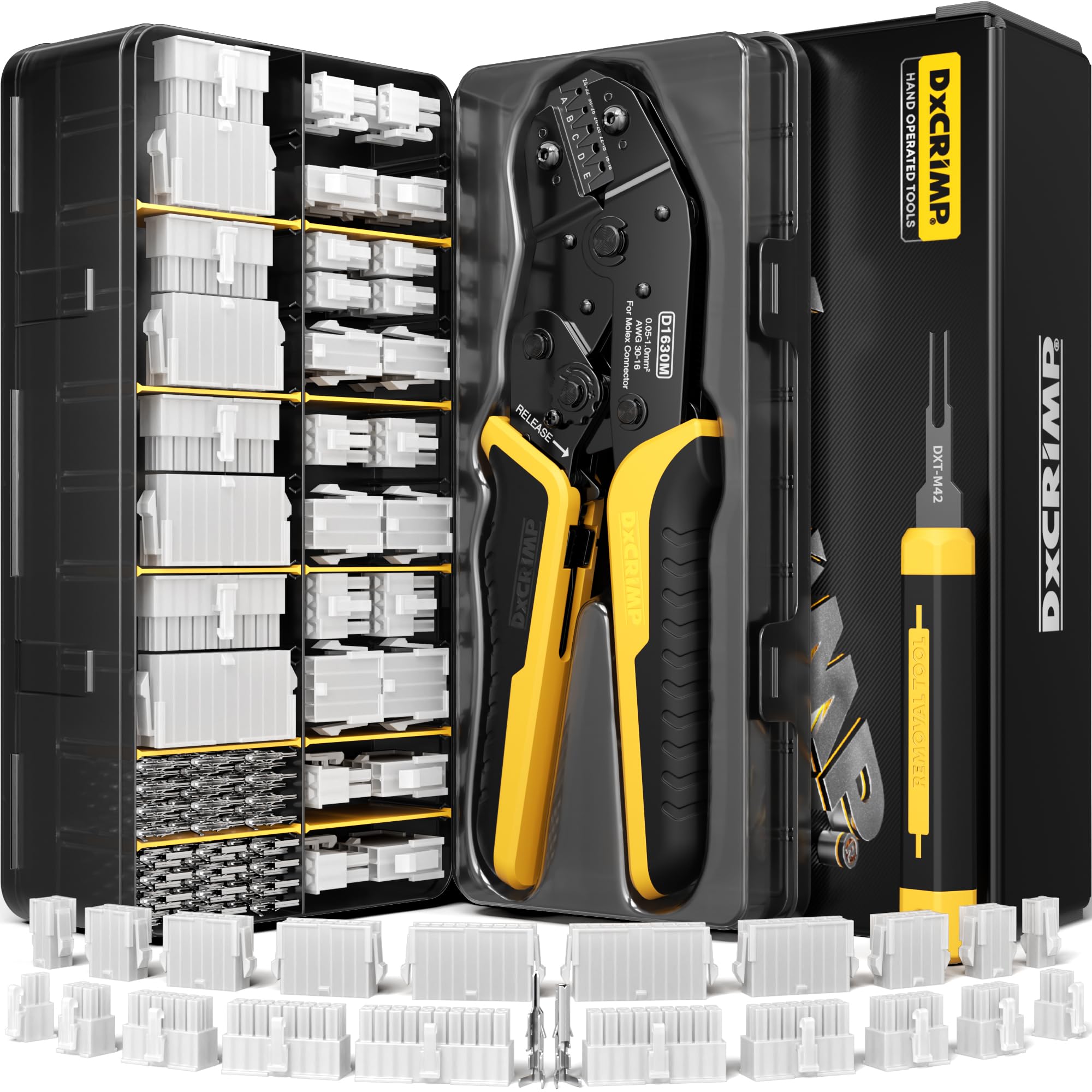 DXCRIMP mini-fit jr kit pliers for precise, secure crimps in tight spaces.