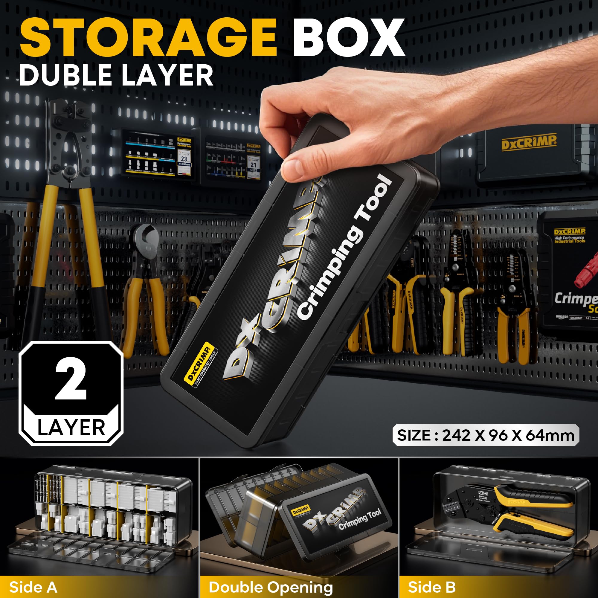 DXCRIMP mini-fit jr kit portable storage box keeps tools organized.