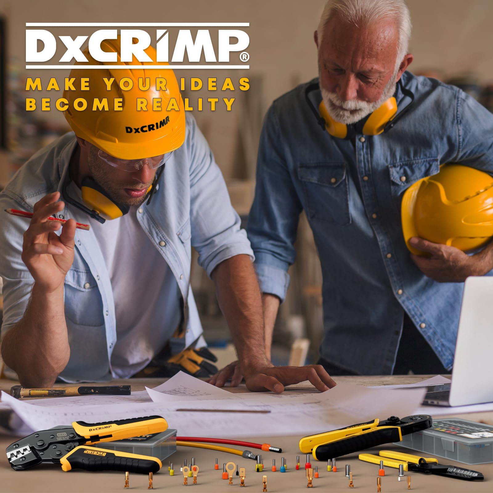 DxCRIMP portable double-layer box keeps tools organized on site.