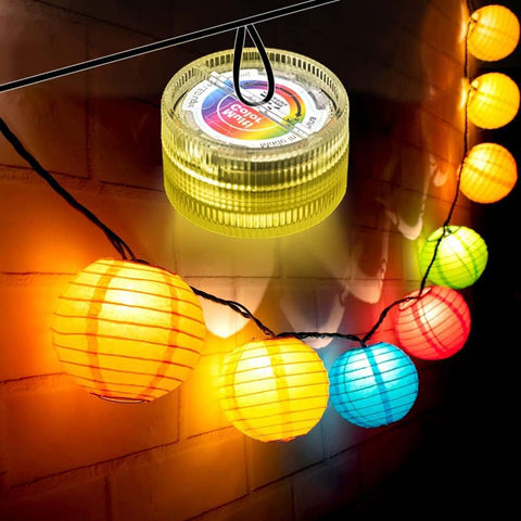 Dyanch color-changing puck lights illuminating water for decor