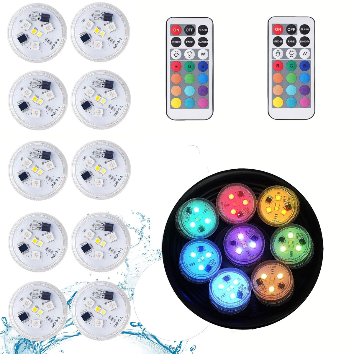 Dyanch submersible LED puck lights set of 10 for vibrant underwater ambience