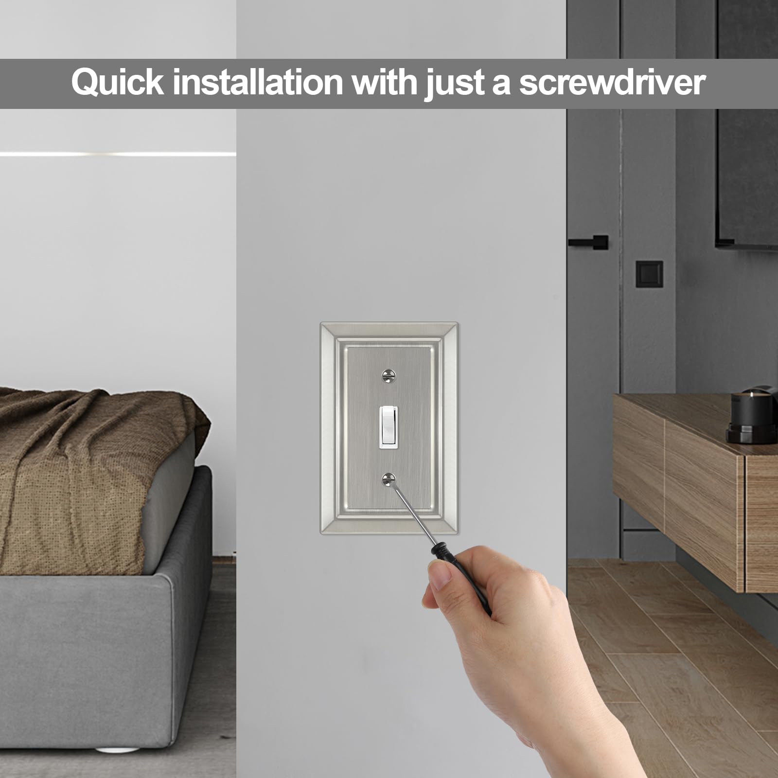 Dyekou brushed-nickel switch plate single toggle enhances everyday rooms.