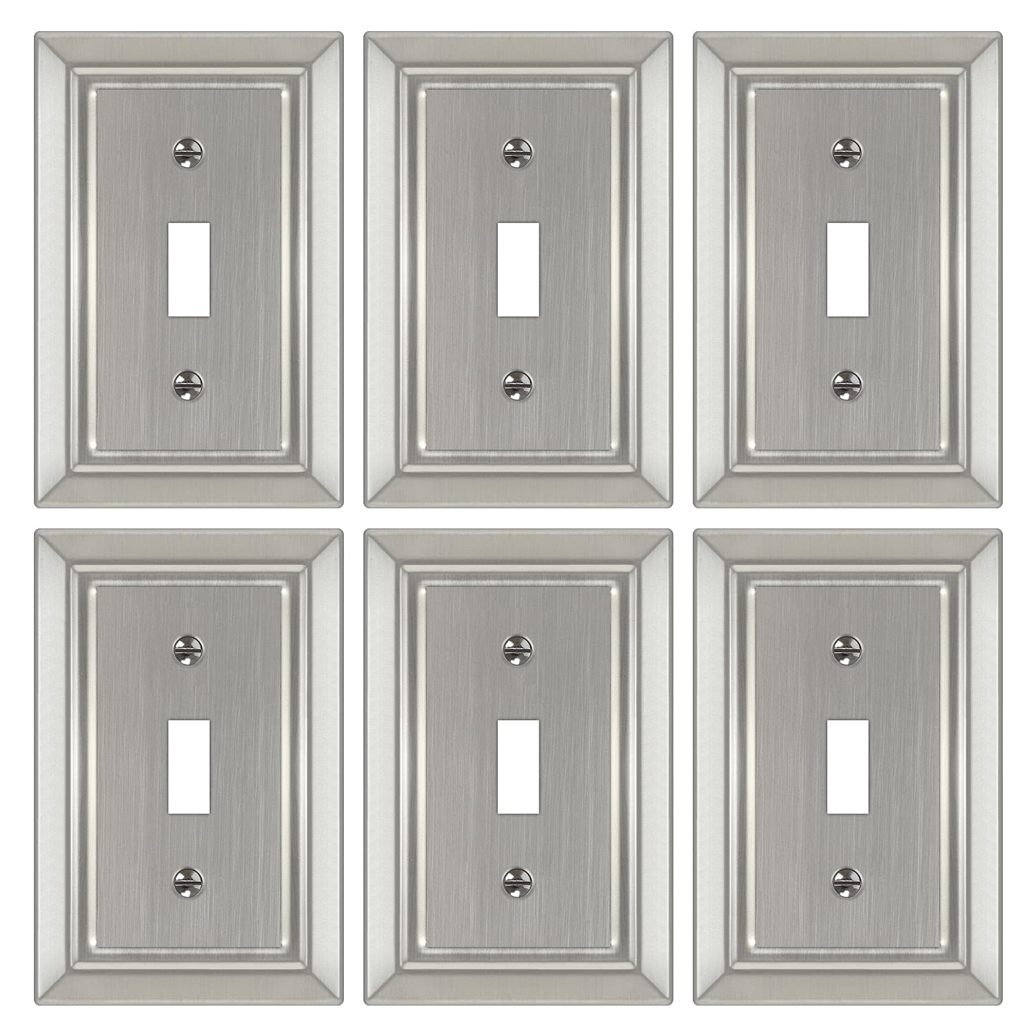 Dyekou brushed nickel wall plate 1-gang complements modern decor and protects outlets.