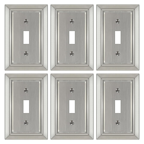 Dyekou brushed nickel wall plate 1-gang complements modern decor and protects outlets.