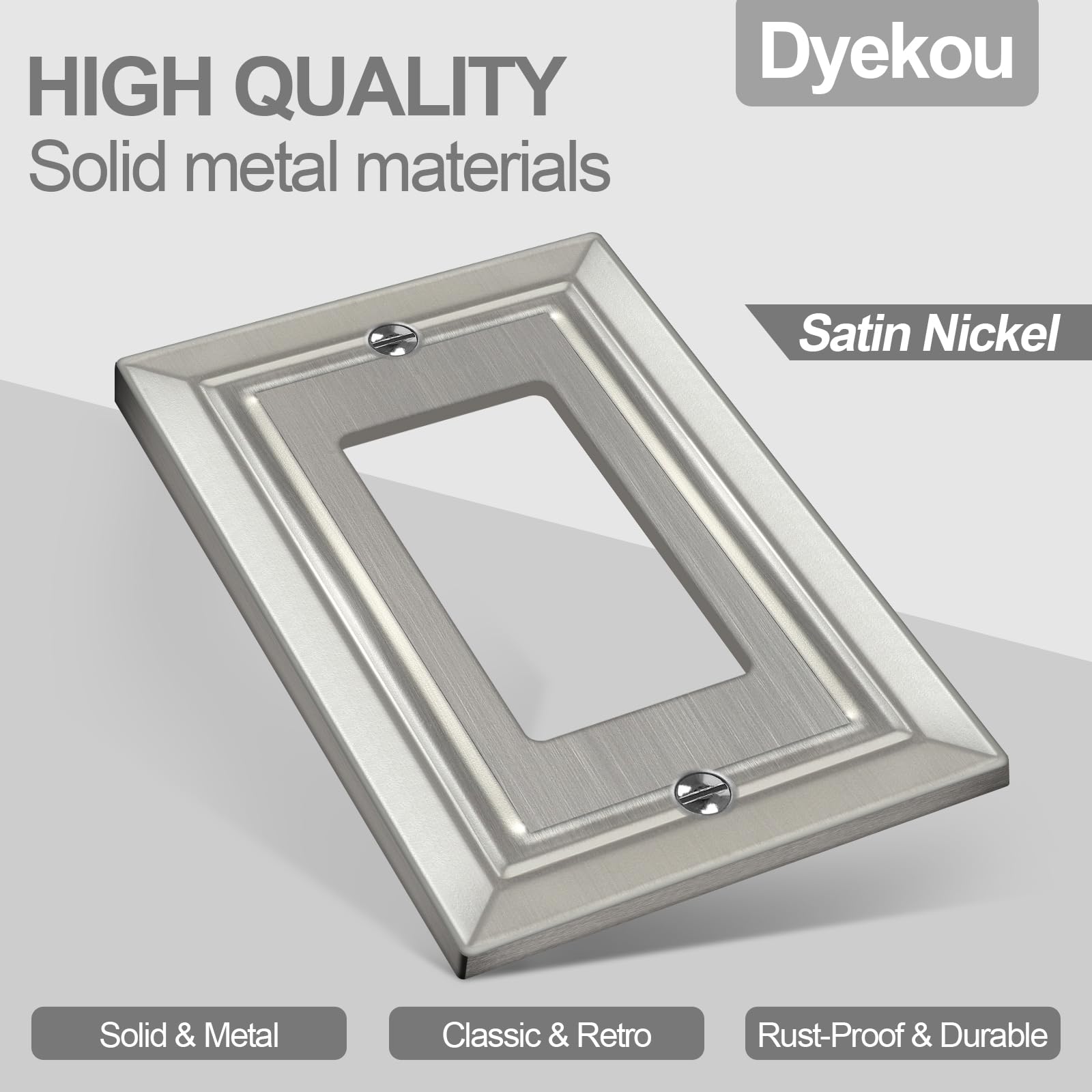 Dyekou outlet cover with brushed nickel finish and smooth surface for quick cleaning