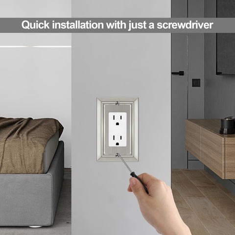 Dyekou switch plate showing painted screws for fast, easy mounting