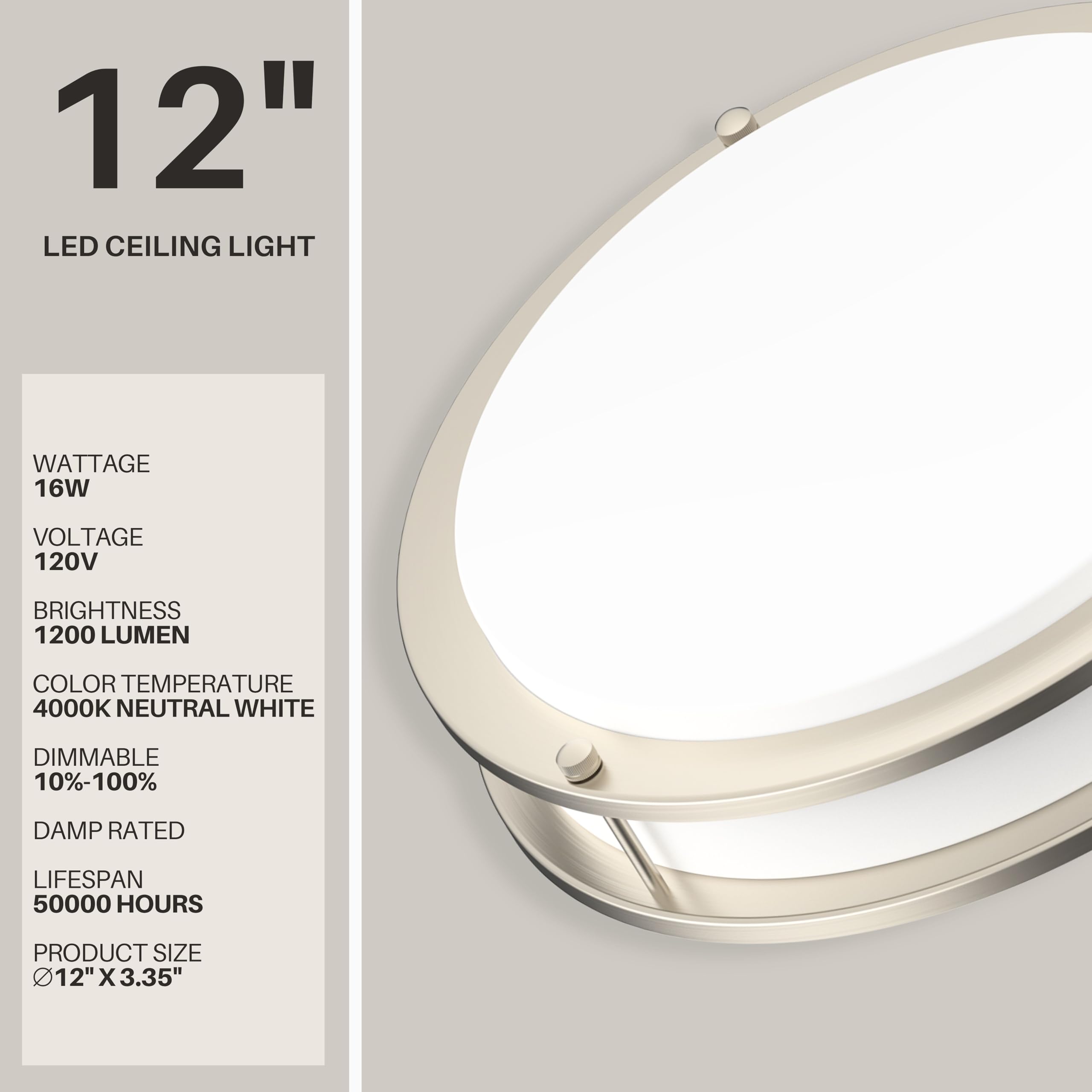 DYMOND flush-mount LED ceiling light 12-inch brushed nickel adds sleek, ample illumination.