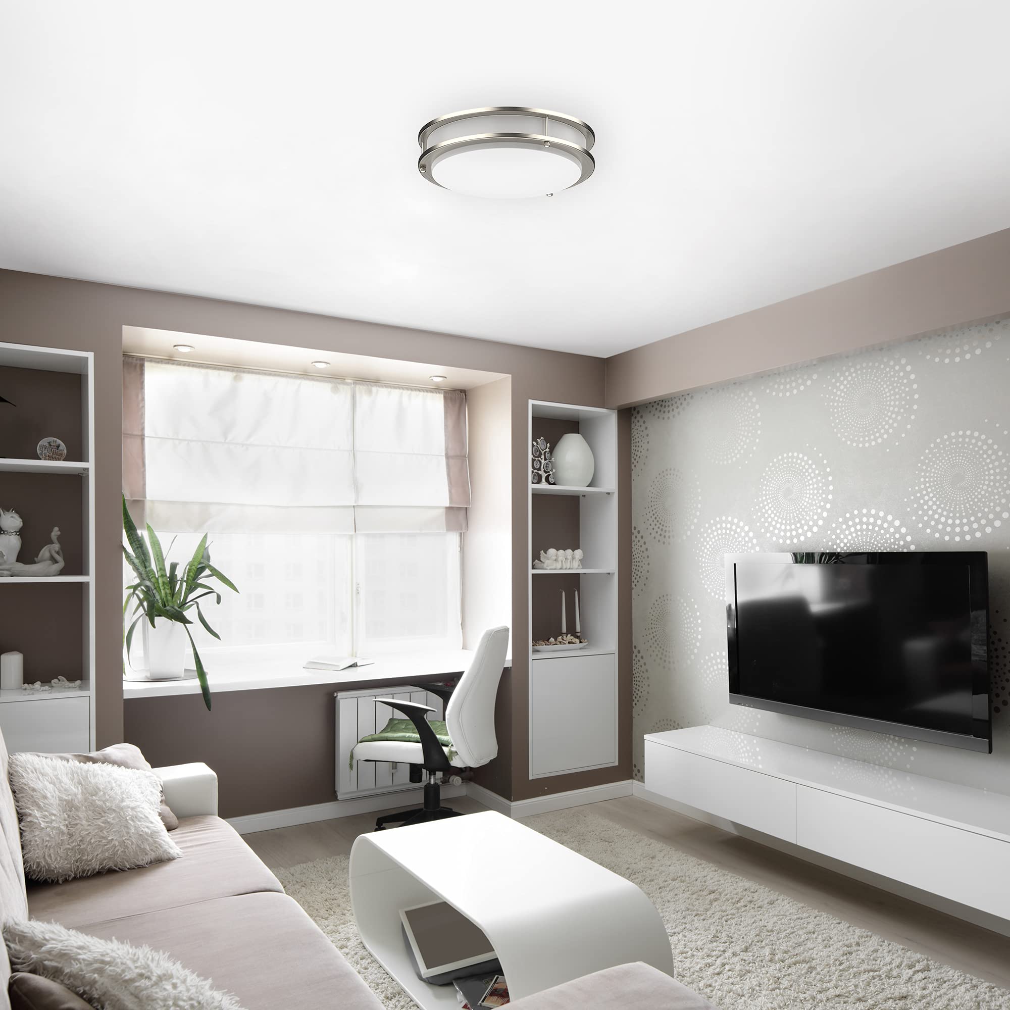 DYMOND 12-inch fixture ideal for kitchens, hallways, bathrooms, and bedrooms.