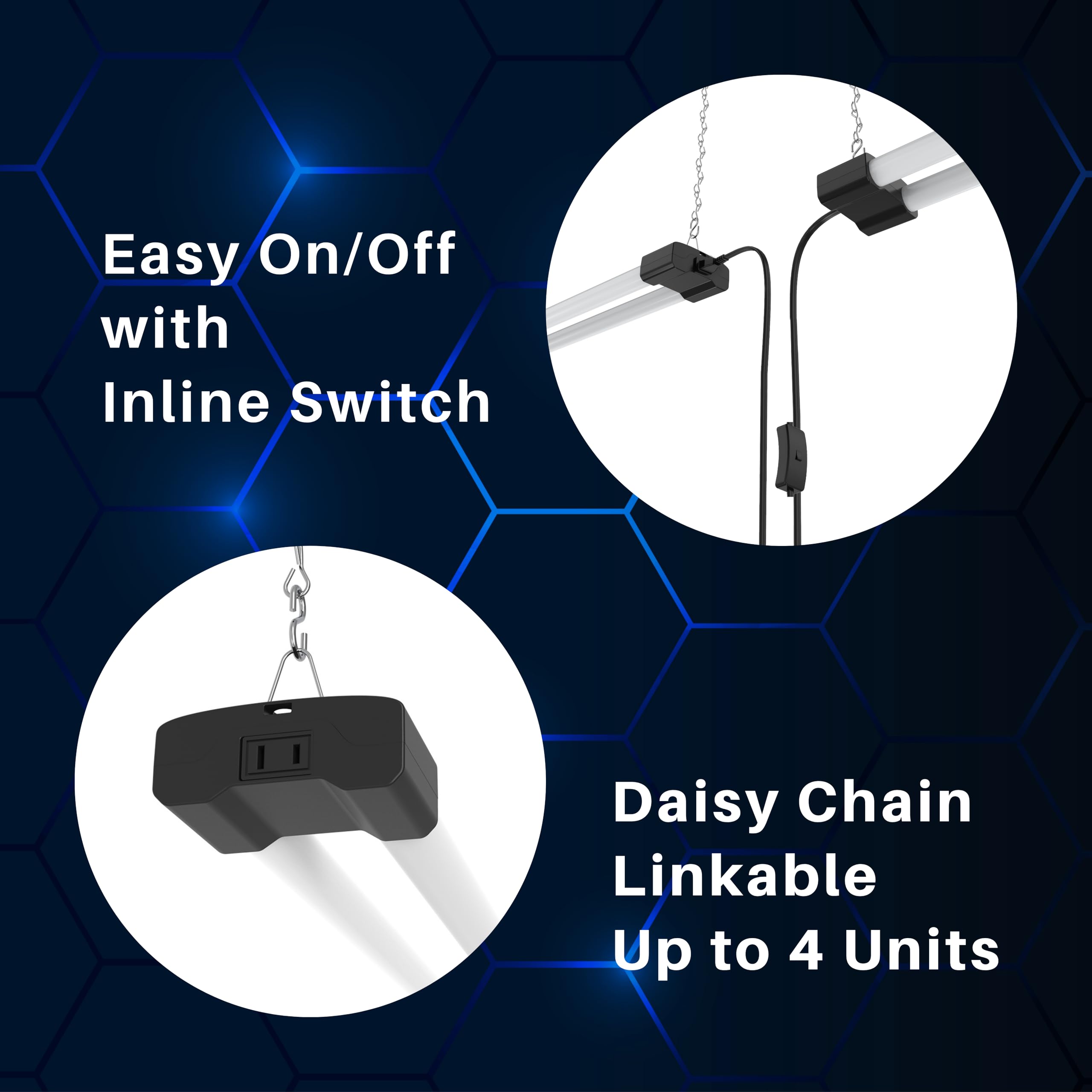 DYMOND 4ft LED Shop Light delivers 4,000 lumens for bright workspace.
