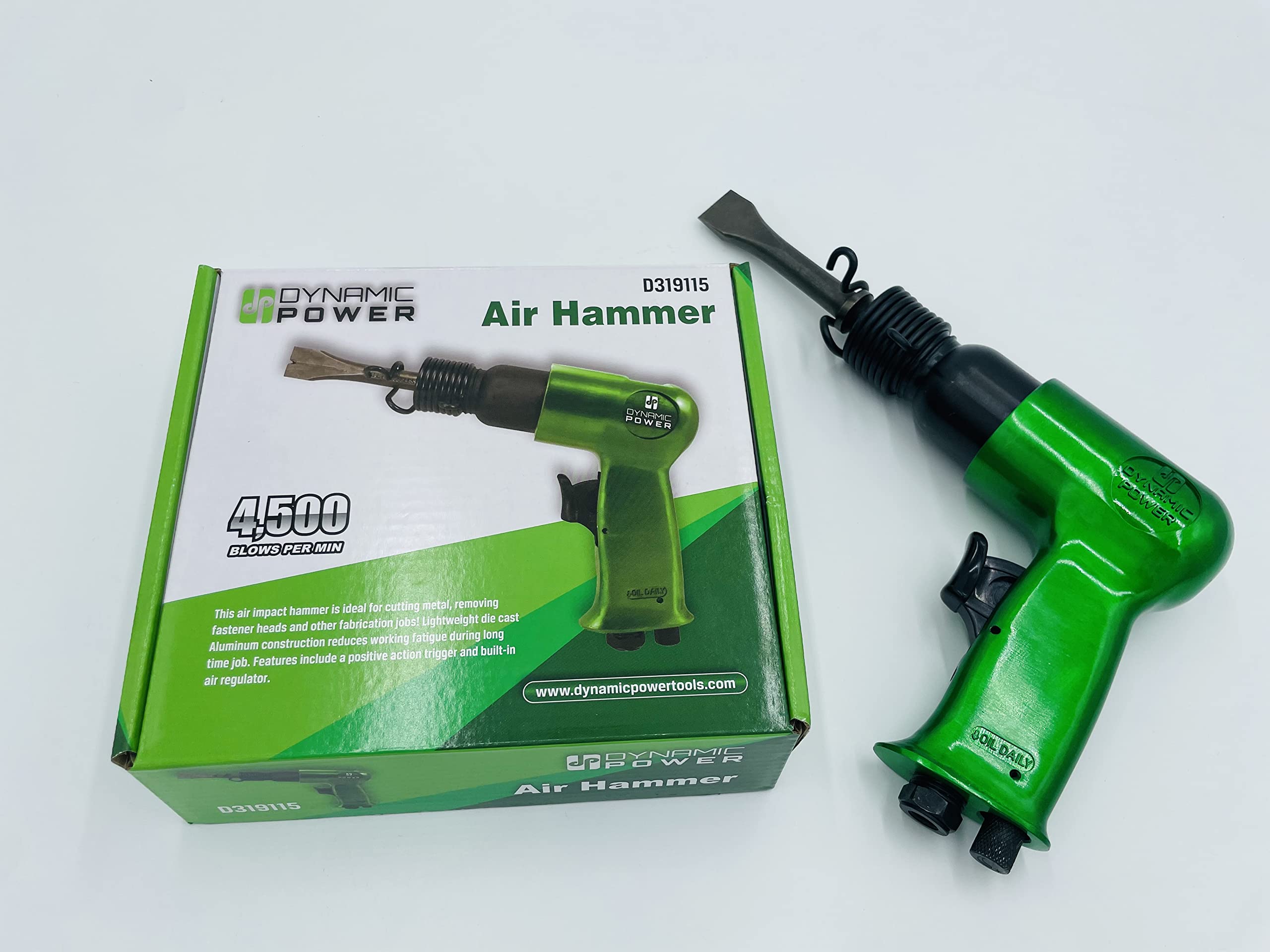 Dynamic Power air hammer regulator adjustment enables precise control.