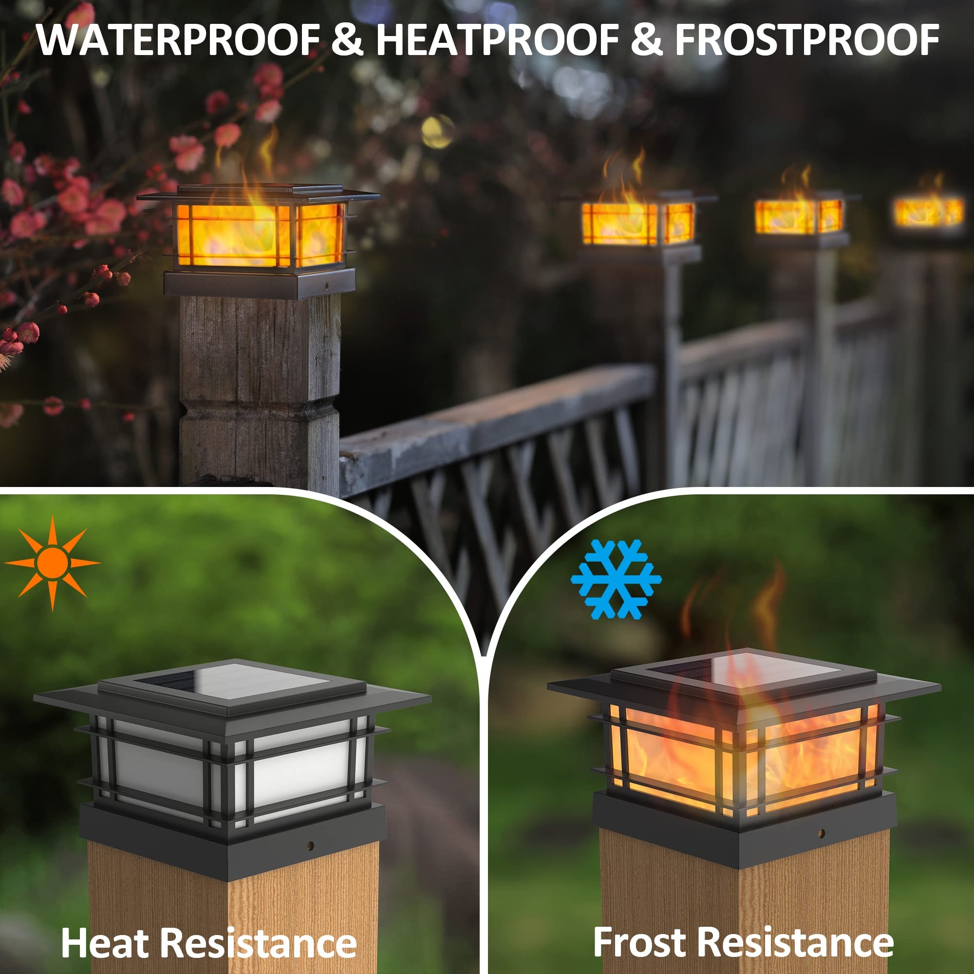Dynaming 2-pack solar post caps brighten fences and decks with soft lighting.